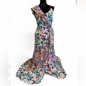 Floral mock wrap V-Neck Maxi Dress in Multicolor